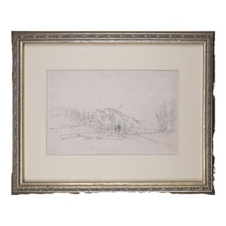 19th Century Antique English Pencil Drawing of Landscape With and Figures 1828 For Sale