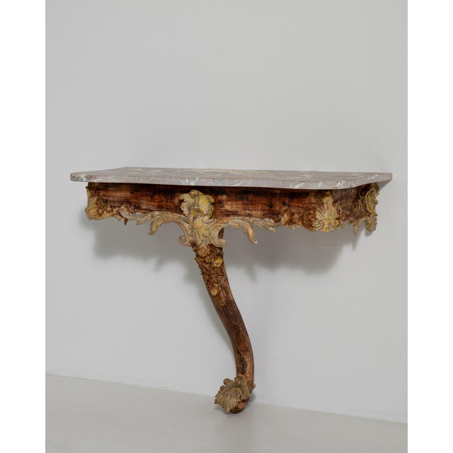 Rococo Rococo Patinated Console Table with Marble Top, Antique, France, Early 19th Century For Sale - Image 3 of 12
