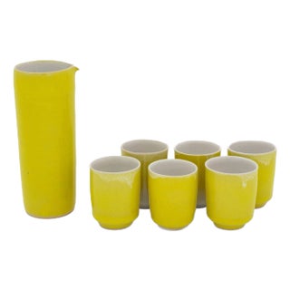 Rupert Spira Yellow Glazed Stoneware Sake Set, 7 For Sale