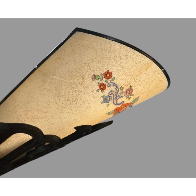 Early 20th Century Art Deco Paint Decorated Hanging Lamp Light Floral Painted Art Glass Slip Shades For Sale - Image 10 of 12