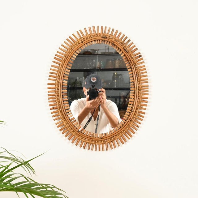Franco Albini Organic Oval Mirror in Bamboo, Rattan and Wicker by Franco Albini, Italy, 1960s For Sale - Image 4 of 11