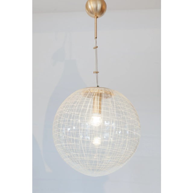 Metal Clear Bowl Glass with Spaghetti Swirl Pendant Lamp from La Murrina, Italy, 1970s For Sale - Image 7 of 9