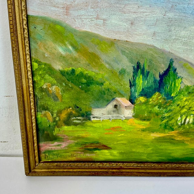 1950s Vintage Impressionist Americana Folk Art Original Oil Landscape Painting, Artist Signed. For Sale - Image 6 of 11