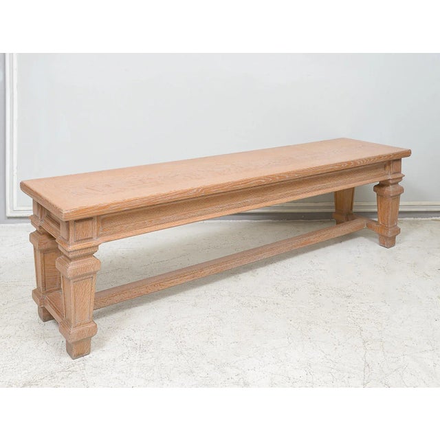 Vintage French Cerused Oak Bench in the NeoClassical manner. Two benches are available. Priced for one bench.
