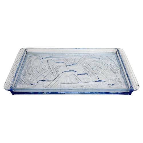 Art Deco Style Blue Glass Tray with Bird Motif, France, 1940s For Sale - Image 10 of 10