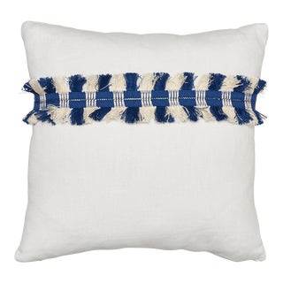 Contemporary Schumacher Piet Performance Linen Blanc Two-Sided Pillow With Juno Fringe Tape For Sale