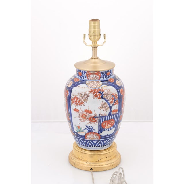Wood Early 20th Century Imari Porcelain Lamp on Stacked Gilded Bases - a Pair For Sale - Image 7 of 9