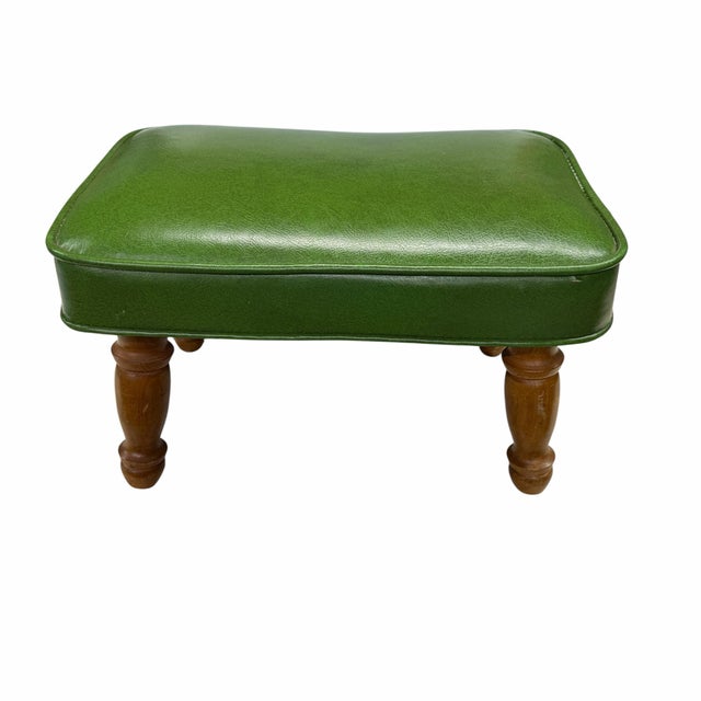 Mid Century Green Faux Leather Footstool For Sale - Image 6 of 8