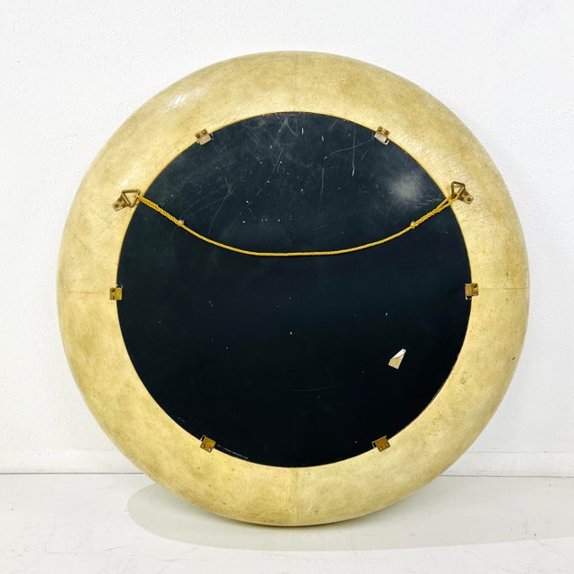 Glass 1980s Round Leather Beveled Mirror by Maitland-Smith For Sale - Image 7 of 15