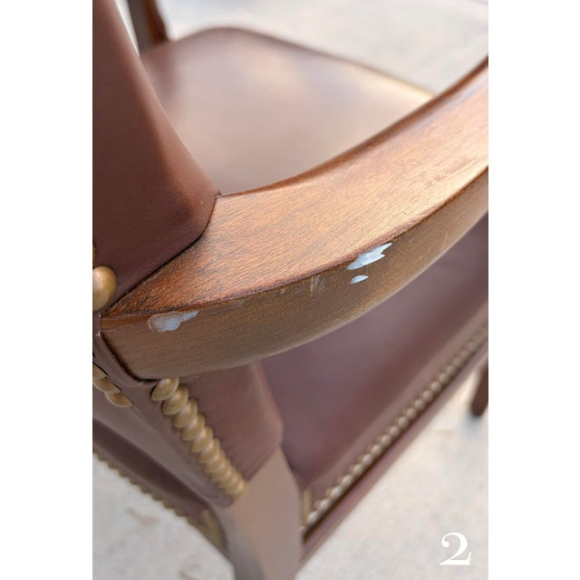Set of 4 Vintage 1990s Gunlocke Georgian Style Brown Vinyl Armchairs For Sale - Image 11 of 18