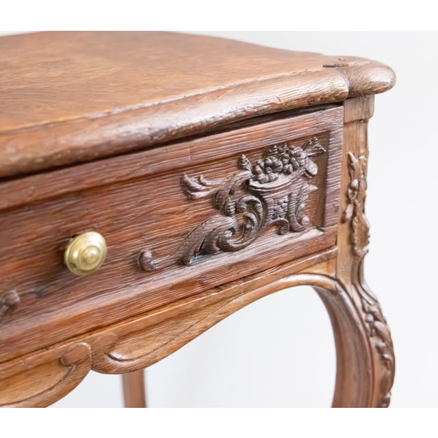 19th Century French Carved Oak Side Table With Drawer For Sale - Image 11 of 12