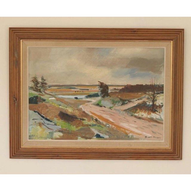 Original Oil on Canvas – “Landscape” by Budde Nielsen – Signed, Framed 82 × 62 cm (32.3" × 24.4") A serene oil painting on...