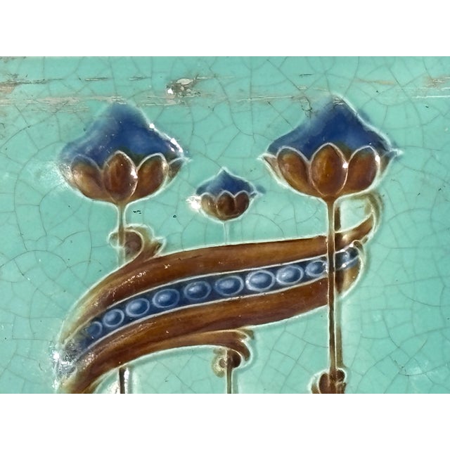 English Early 20th C. English - Market Turquoise / Old Gold Ceramic Tile For Sale - Image 3 of 7