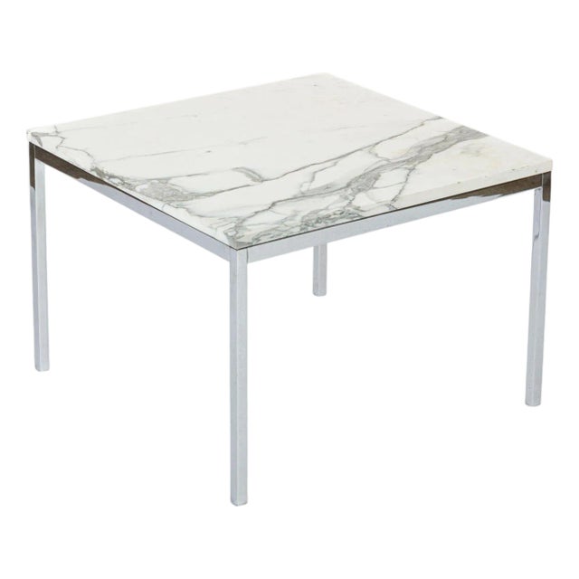 Mid Century Square White Marble Side or Coffee Table by Florence Knoll For Sale