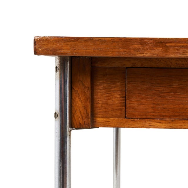 1930s 1930s Schumacher French Tubular Oak & Chrome Desk with Drawers For Sale - Image 5 of 6