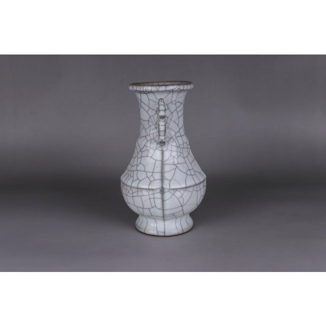 Chinese Ceramic Vase Guan Ware Crackle Glaze Celadon Double Ears Vase For Sale - Image 10 of 11