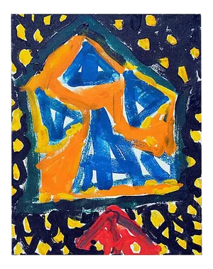 1990s "Yellow Lattice" Abstract Pattern Oil Painting