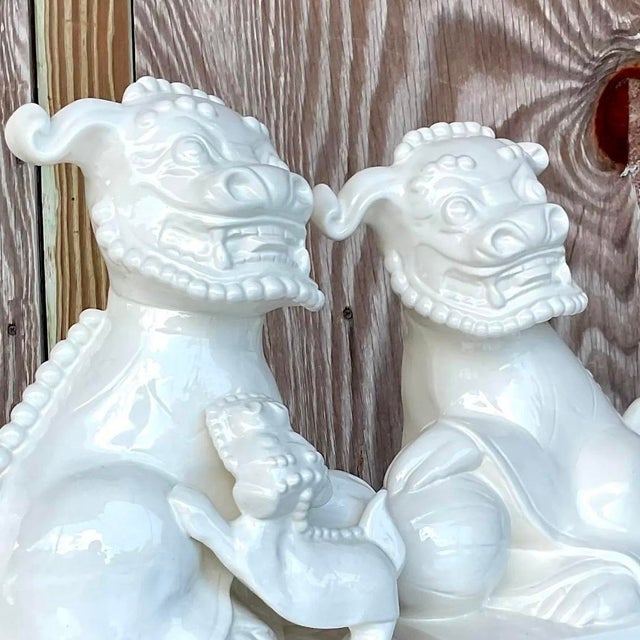 Late 20th Century Late 20th Century Vintage Asian Glazed Ceramic Foo Dogs - a Pair For Sale - Image 5 of 14