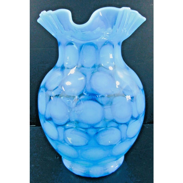 Blue Vintage Fenton Blue Opalescent Coin Spot Glass Pitcher and 4 Tumblers Set For Sale - Image 8 of 17