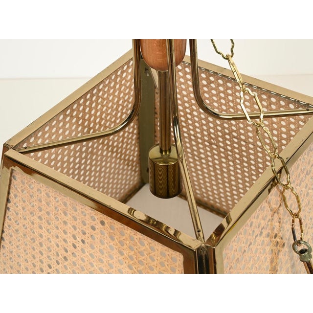 Mid-Century Italian Pendant in Gilt Metal, Straw and Giass, 1970s For Sale - Image 9 of 16