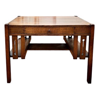 Arts & Crafts Period Tiger Oak Library Desk For Sale