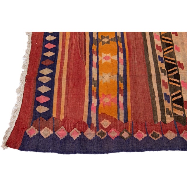 1960s Vintage Turkish Kilim Multicolor Handmade Tribal Wool Rug For Sale - Image 4 of 8