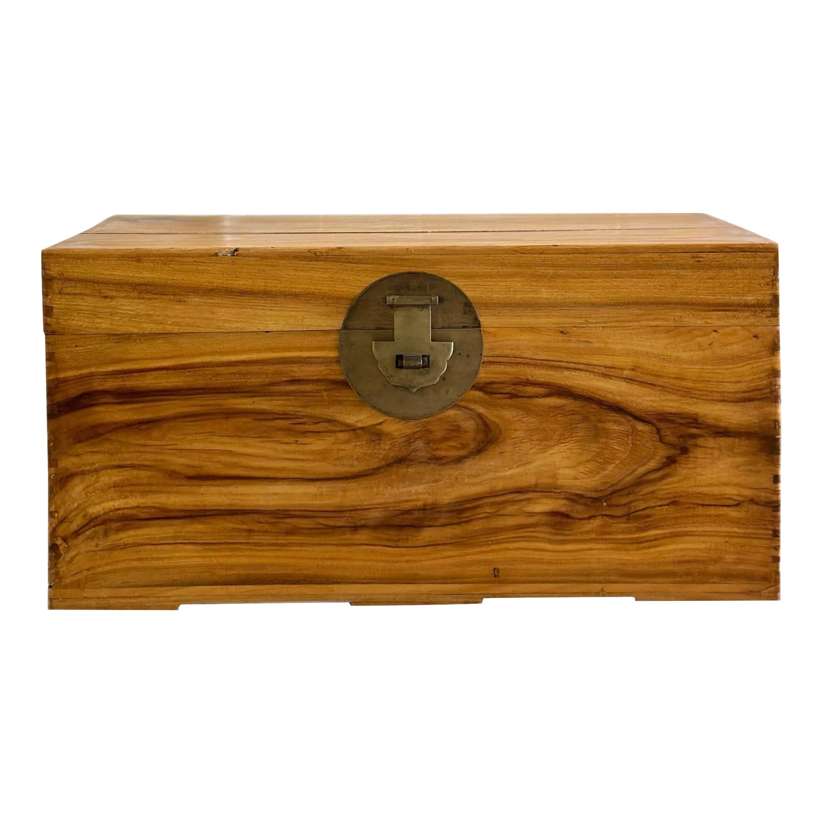 Antique Chinese Brown Elm Wood and Brass Rectangular Chest Trunk Box ...
