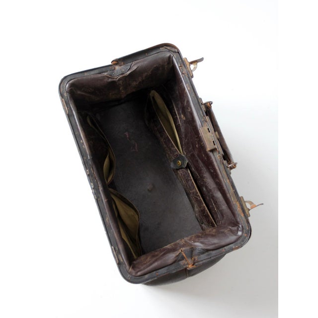 Animal Skin Antique Black Leather Doctor's Bag For Sale - Image 7 of 12