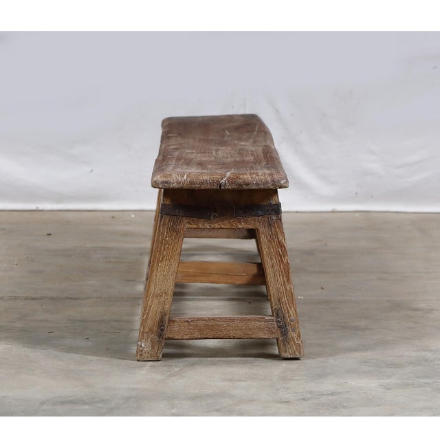 Farmhouse Vintage Indian Teakwood Bench For Sale - Image 3 of 6