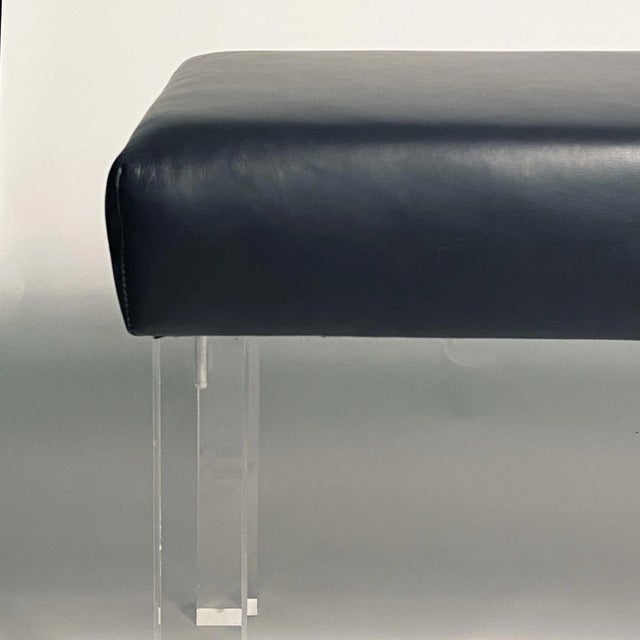 Modern Prism Bench in Navy Leather For Sale - Image 4 of 5