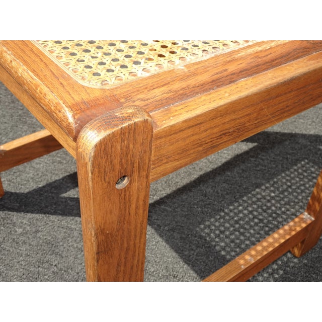 Vintage French Country Brown Oak Side Chair With Cane For Sale - Image 10 of 12