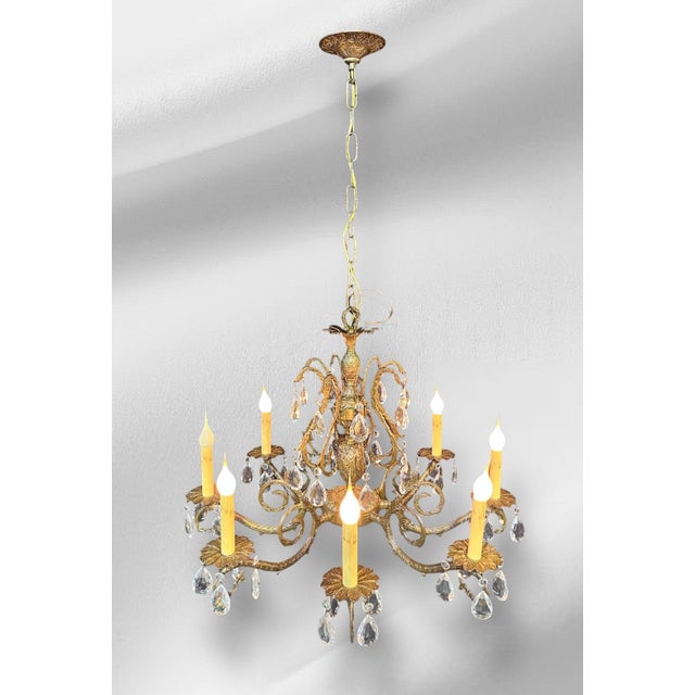 1940s Solid Brass Rococo Chandelier For Sale - Image 4 of 17