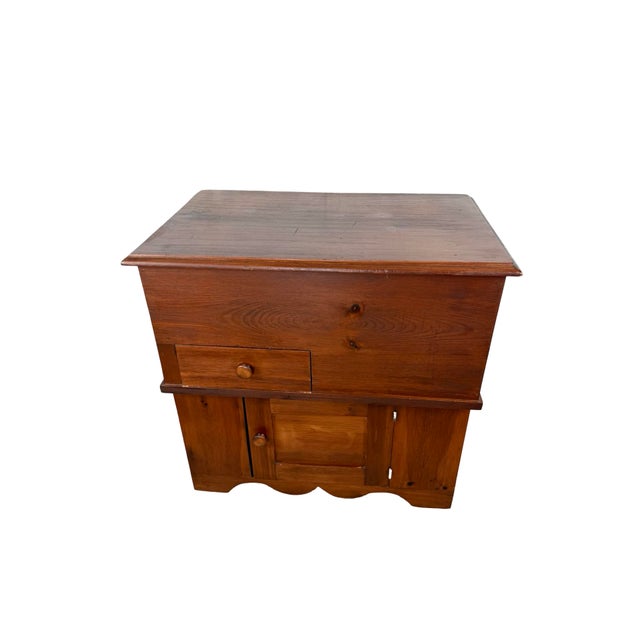 Farmhouse Primitive Pine Farmhouse Drysink Cabinet With Green-Lined Lift Top For Sale - Image 3 of 14