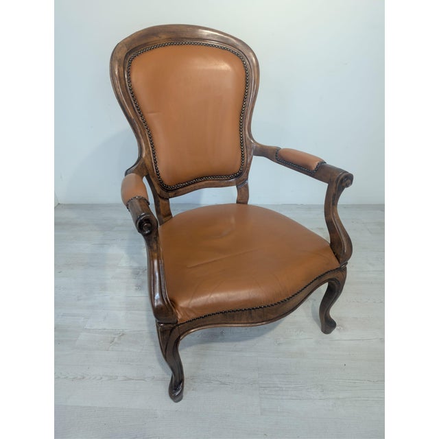 Vintage Chippendale Armchair in Genuine Leather, 1975 For Sale - Image 10 of 14