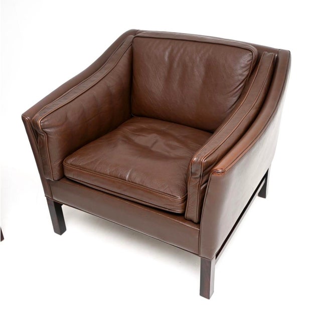 Brown Vintage Danish Leather Armchairs and Ottoman attributed to Georg Thams for Grant Mobelfabrik, 1960s, Set of 3 For Sale - Image 8 of 11