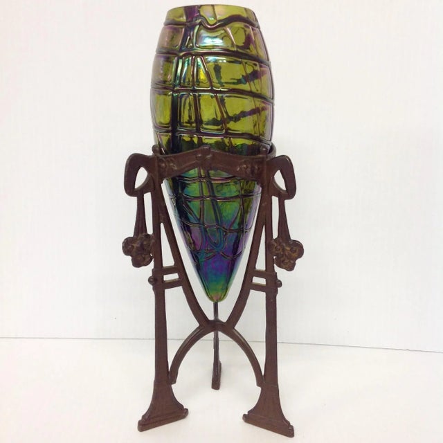 Art Nouveau Loetz Glass Insert in a Jugendstil Metal Holder For Sale - Image 3 of 6