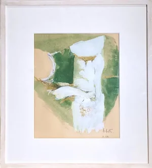 1960s Abstract Composition Mixed-Media Painting by Adrian Heath, Framed