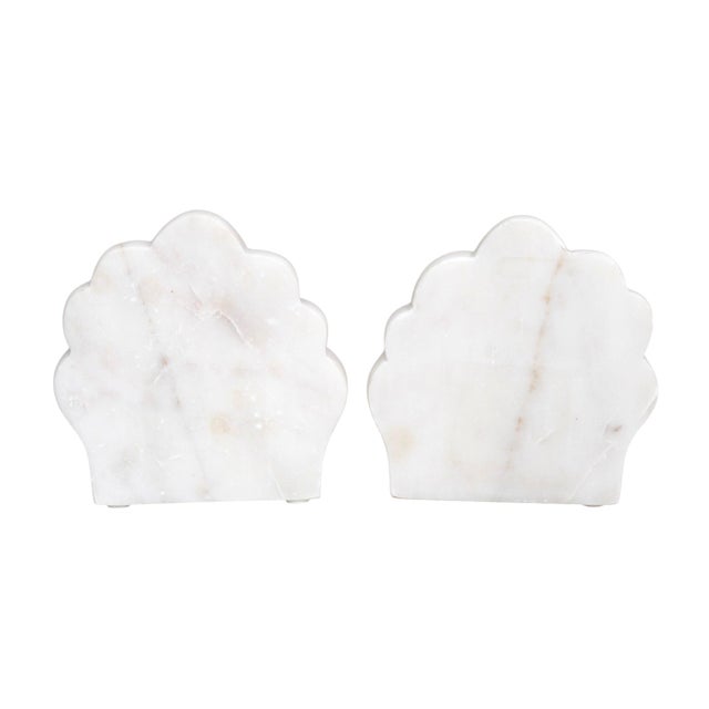 Italian Carrara Marble Scallop Shell Bookends, a Pair For Sale - Image 4 of 4