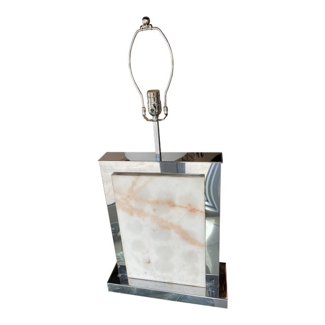 Vintage Mid-Century Modern Curtis Jere Chrome & Marble Restored Table Lamp For Sale
