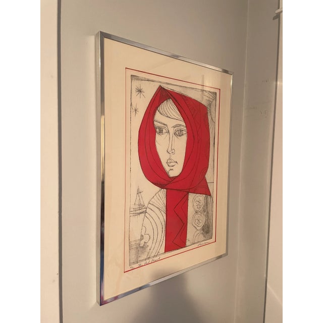 Mid 20th Century Mid 20th Century "The Red Shawl" Irving Amen Modernist Figurative Numbered Print, Framed For Sale - Image 5 of 8
