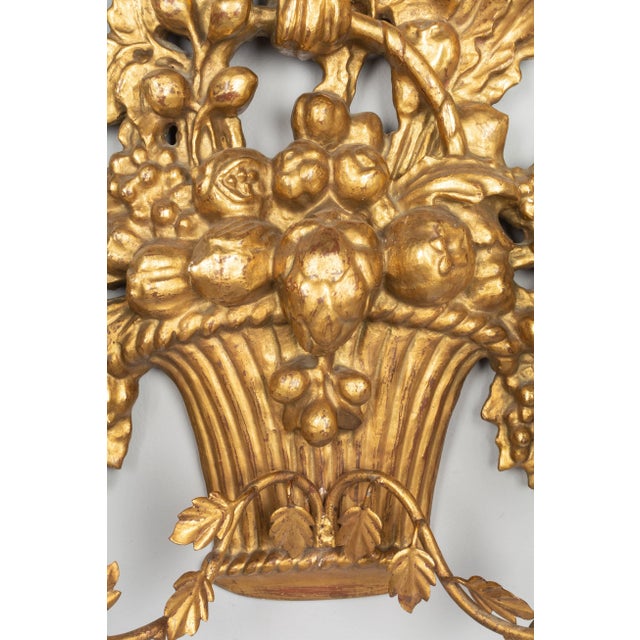 Wood Mid 20th Century Louis XVI Style Giltwood Fruit Basket Sconces - a Pair For Sale - Image 7 of 13
