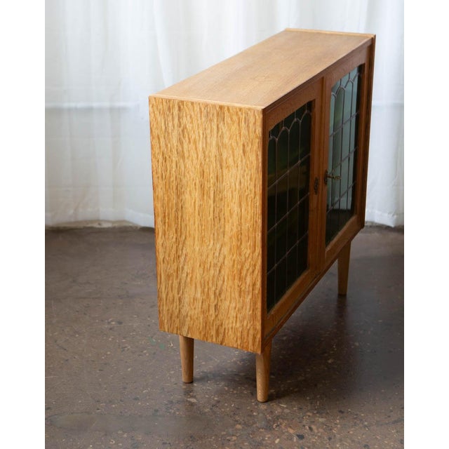 Mid-Century Modern 1970s Kjærnulf Style Danish Oak & Stained Glass Cabinet, Attributed For Sale - Image 3 of 12