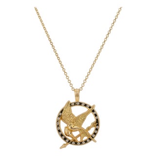 18k Yellow Gold Diamond “The Original Hunger Games Mockingjay” Pendant Necklace For Sale