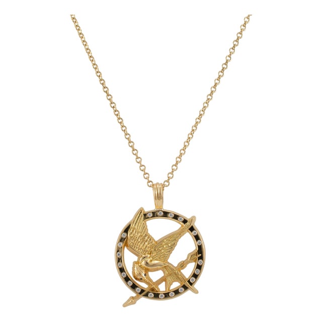 18k Yellow Gold Diamond “The Original Hunger Games Mockingjay” Pendant Necklace For Sale