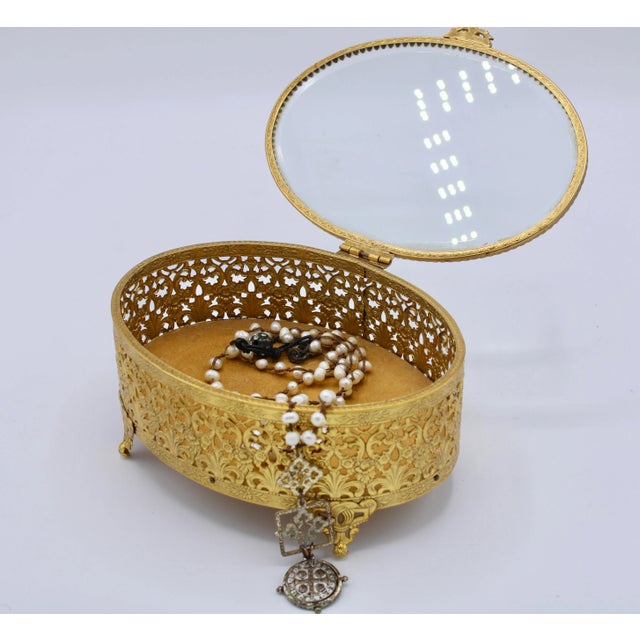Vintage French Beveled Glass and Brass Jewelry Box For Sale - Image 9 of 12