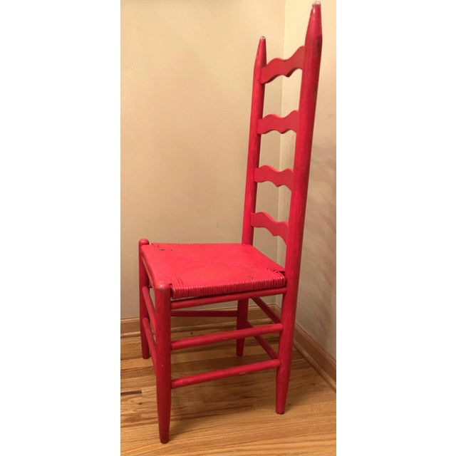 Antique Rush Seat Ladderback Chair - Painted Red. Very tall and narrow for a ladderback chair which is typical for a...
