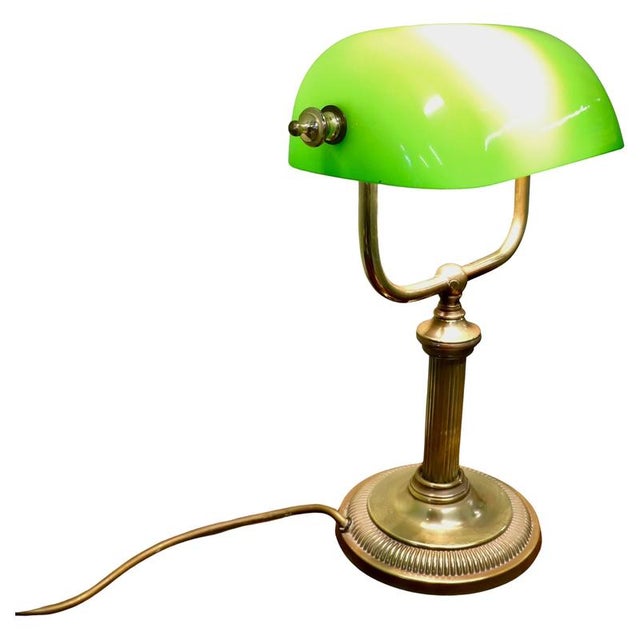 Gold Brass and Green Glass Library Desk Lamp, 1970s For Sale - Image 8 of 8