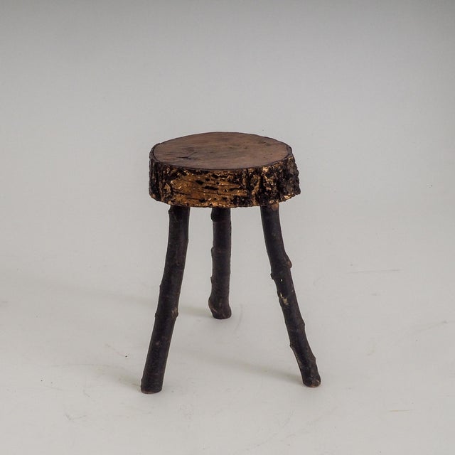 Brown Rustic Hand-Crafted Wooden Stool, 1960s For Sale - Image 8 of 14