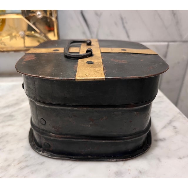 Gothic Antique Metal Box With Brass Accents For Sale - Image 3 of 14