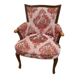 Early 1900s Antique Victorian Edwardian Upholstered Tapestry Armchair Chair For Sale